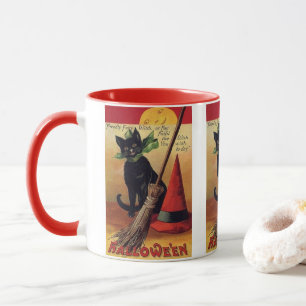 Vintages Halloween von Ellen Clapsaddle, Black Cat Tasse