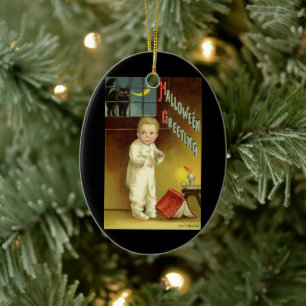 Vintages Halloween von Ellen Clapsaddle, Ghost Sto Keramikornament