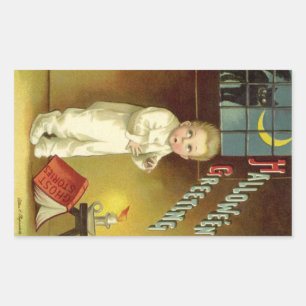 Vintages Halloween von Ellen Clapsaddle, Ghost Sto Rechteckiger Aufkleber