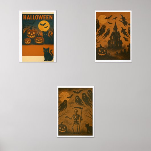 Vintages Halloween Wall Art Poster Set - Black Cat (Vorderseite)