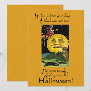 Vintages Halloween, wenn Hexen reiten Karte