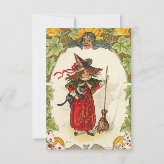 Vintages Hallowen Hexe-Bild auf Einladungen (Vorderseite)