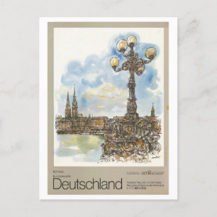 Vintages Hamburger Wasserfarbenreisepaket Postkarte