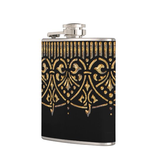 Vintages Hammergold auf Schwarz Flachmann (Links)