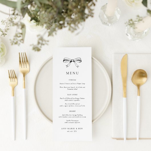 Vintages Hand Drawn Bow Black Wedding Menu Menükarte