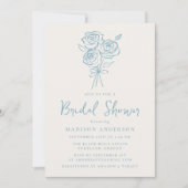 Vintages handGezeichnet Blue Rose Bouquet Brautpar Einladung (Vorderseite)