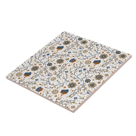 Vintages handGezeichnet Blumenmuster in Blau, Oran Fliese (Seite)