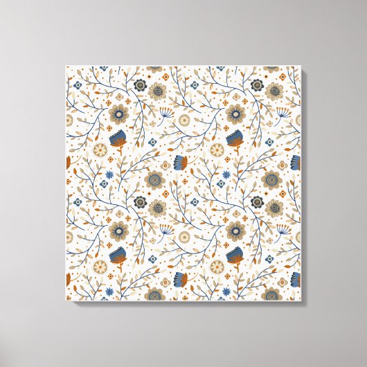 Vintages handGezeichnet Blumenmuster in Blau, Oran Leinwanddruck (Vorderseite)