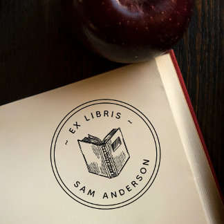 Vintages handgezeichnet Buch Runde Bibliothek Ex L Gummistempel