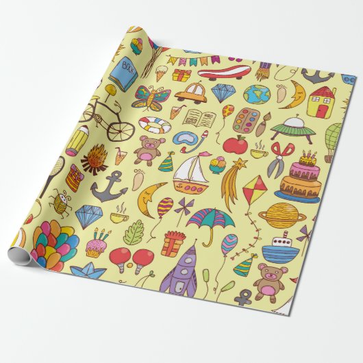 Vintages, handgezeichnetes, nahtloses Muster mit D Geschenkpapier (Ungerollt)