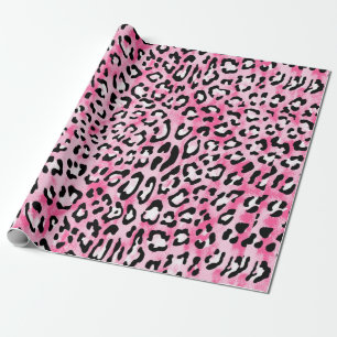 Vintages handgezogenes, nahtloses, rosa Leopon Geschenkpapier
