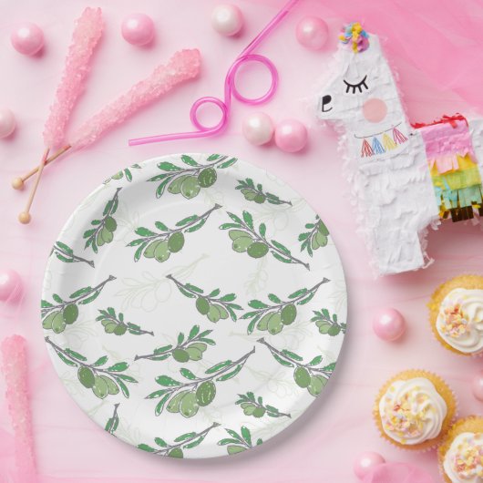 Vintages, handgezogenes Olivengewebe Pappteller (Party)