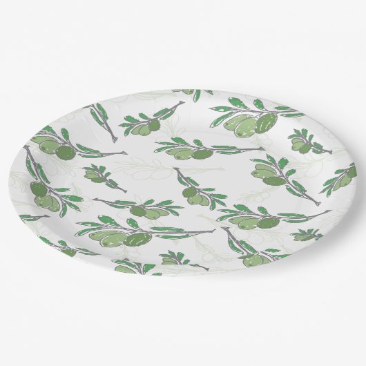 Vintages, handgezogenes Olivengewebe Pappteller (Schrägansicht)