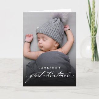 Vintages Handwriting Baby's First Christmas Foto Feiertagskarte