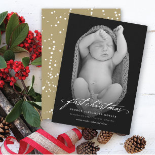 Vintages Handwriting Baby's First Christmas Foto Feiertagskarte