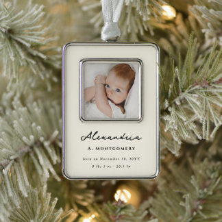 Vintages Handwriting Baby's Little Christmas Foto Rahmen-Ornament Silber