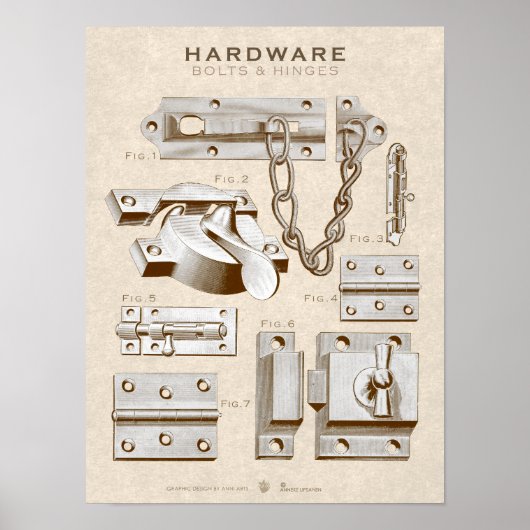 Vintages Hardware Poster Bolts Hinges Antique Sepi (Vorne)