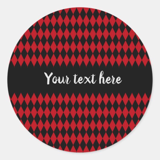Vintages Harlequin in Rot und Schwarz Runder Aufkleber (Vorderseite)