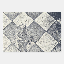 Vintages Harlequin Inspirierte Schwarz-Weiß-Textur Geschenkpapier Set