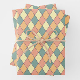 Vintages Harlequine Diagonal in Pastels Geschenkpapier Set