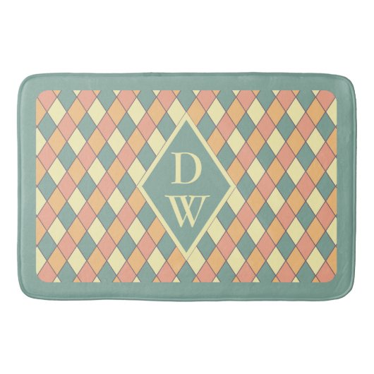 Vintages Harlequine Diagonal in Pastels Monogram Badematte (Vorderseite)