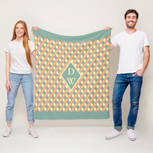 Vintages Harlequine Diagonal in Pastels Monogram Fleecedecke