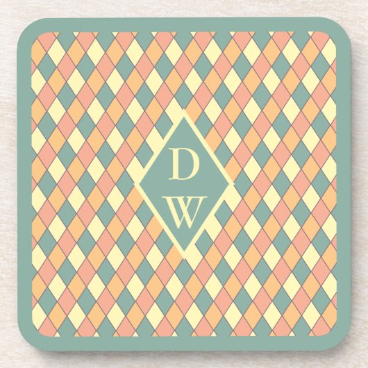 Vintages Harlequine Diagonal in Pastels Monogram Getränkeuntersetzer (Vorderseite)