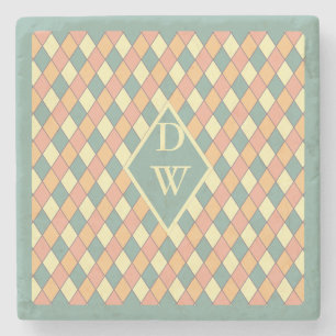 Vintages Harlequine Diagonal in Pastels Monogram Steinuntersetzer