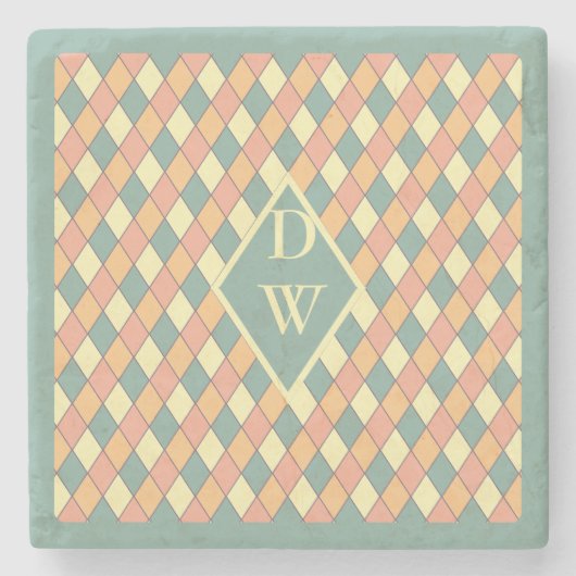 Vintages Harlequine Diagonal in Pastels Monogram Steinuntersetzer (Vorderseite)