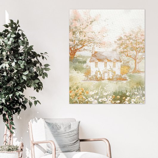 Vintages Haus im Grünen Wiesen Leinwanddruck