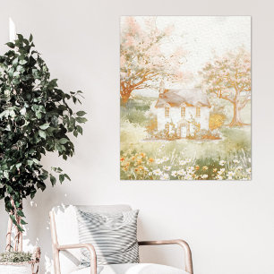 Vintages Haus im Grünen Wiesen Leinwanddruck