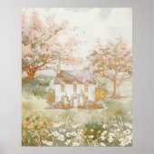 Vintages Haus im Grünen Wiesen Poster (Vorne)