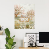 Vintages Haus im Grünen Wiesen Poster (Heimbüro)