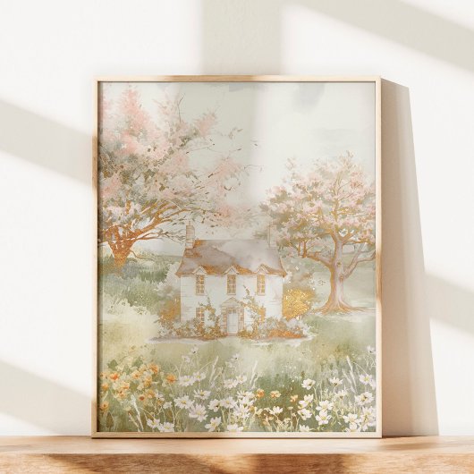 Vintages Haus im Grünen Wiesen Poster