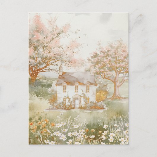 Vintages Haus im Grünen Wiesen Postkarte (Vorderseite)