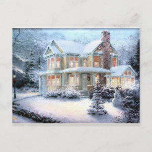 Vintages Haus im Winter Postkarte