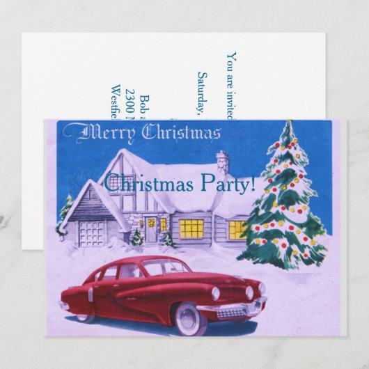 Vintages Haus und Auto Einladung (Vorne/Hinten)