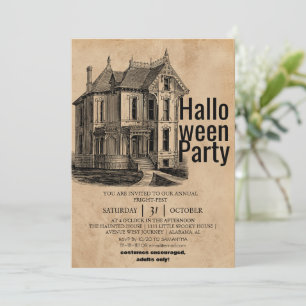 Vintages Haus zwischen Kostüm Party Einladung