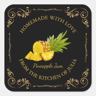 Vintages, hausgemachte Ananas-Konfitüre Quadratischer Aufkleber