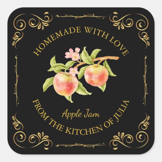Vintages hausgemachte Apple-Marmelade-Label Quadratischer Aufkleber (Vorderseite)