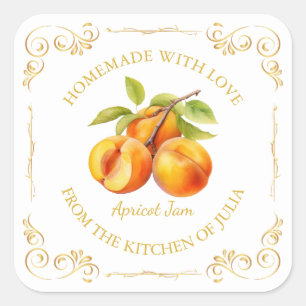 Vintages, hausgemachte Apricot-Marmelade-Label Quadratischer Aufkleber