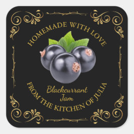 Vintages, hausgemachte Blackcurrant-Jam-Platz Quadratischer Aufkleber