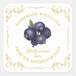 Vintages, hausgemachte Blackcurrant-Jam-Platz Quadratischer Aufkleber