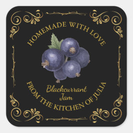 Vintages, hausgemachte Blackcurrant-Jam-Platz Quadratischer Aufkleber