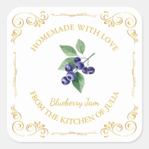 Vintages hausgemachte Blueberry-Jam-Platz-Label Quadratischer Aufkleber
