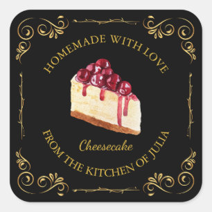 Vintages, hausgemachte Cheesecake-Platz Quadratischer Aufkleber
