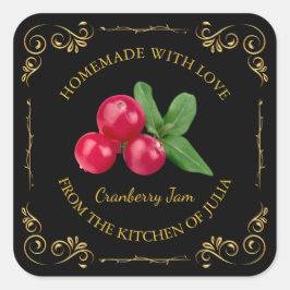 Vintages hausgemachte Cranberry-Jam-Platz-Label Quadratischer Aufkleber