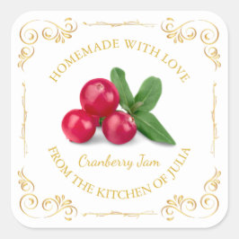 Vintages hausgemachte Cranberry-Jam-Platz-Label Quadratischer Aufkleber