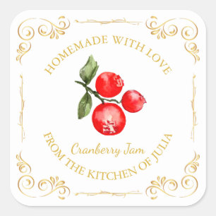 Vintages hausgemachte Cranberry-Jam-Platz-Label Quadratischer Aufkleber