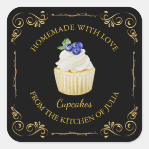 Vintages, hausgemachte Cupcake-Platz-Label Quadratischer Aufkleber